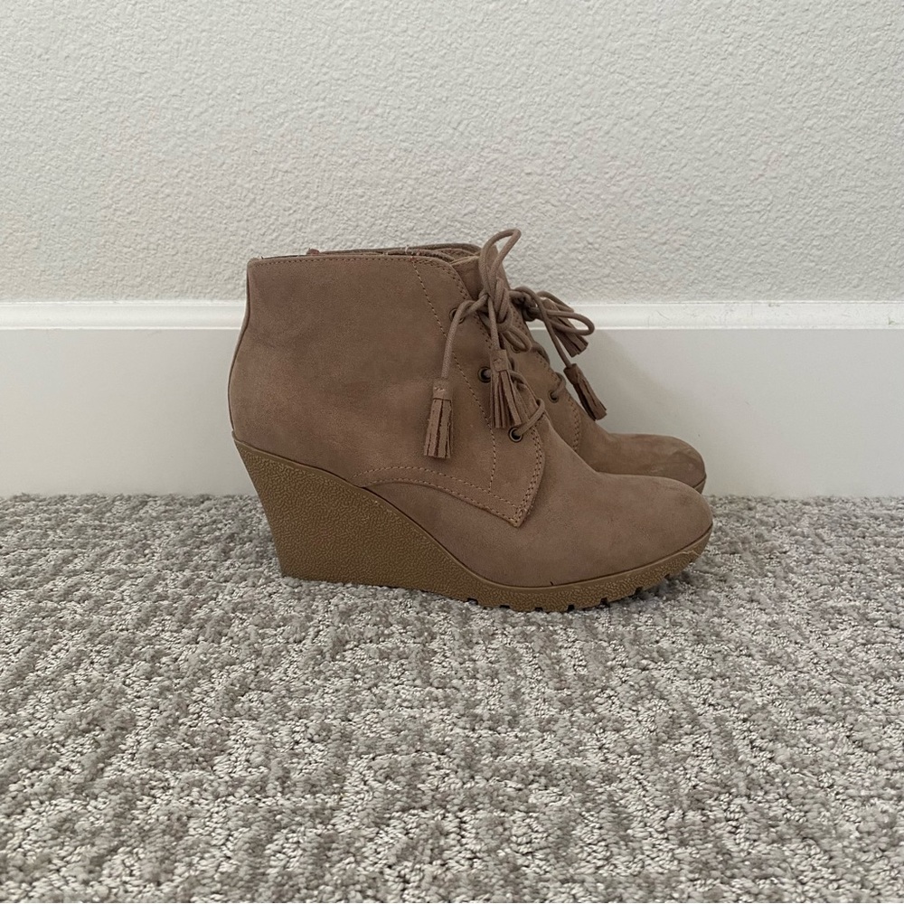 Tan Mia Suede Wedges.